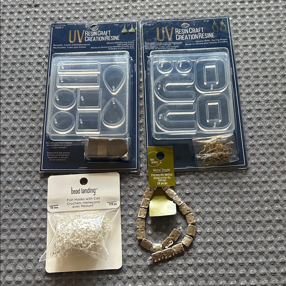 UV Resin Craft Kit with Bead Landing Fish Hooks and metal beads